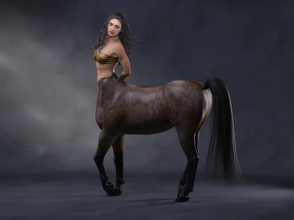 Rendering Portrait Beautiful Female Centaur Posing Her Body Arrow Bow — Stock Photo, Image