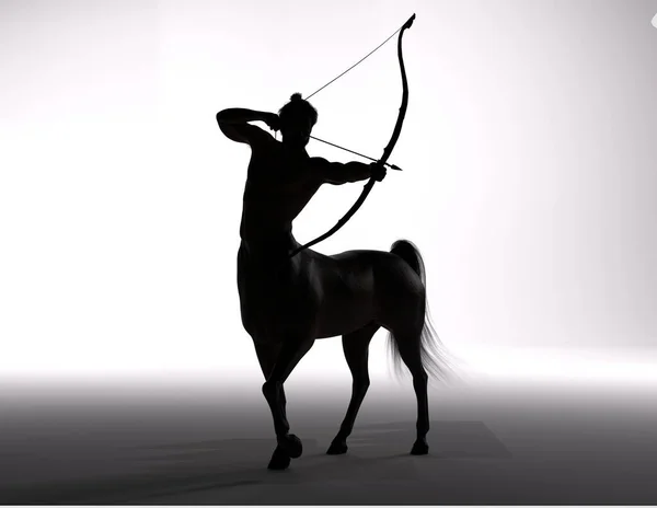 3D渲染 一个人物造型的男性半人马座的肖像 他的身体与箭头和弓箭的工作室背景 — 图库照片