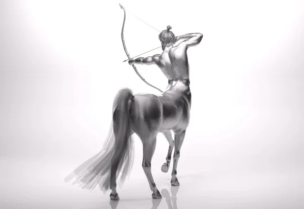 Rendering Portrait Silver Texture Male Centaur Posing His Body Arrow — Stock Photo, Image