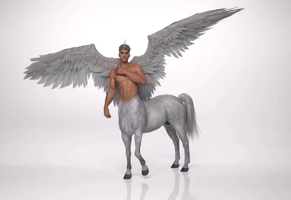 Rendering Portret Męskiego Jednorożca Skrzydłami Postać Fantasy Pegasus — Zdjęcie stockowe