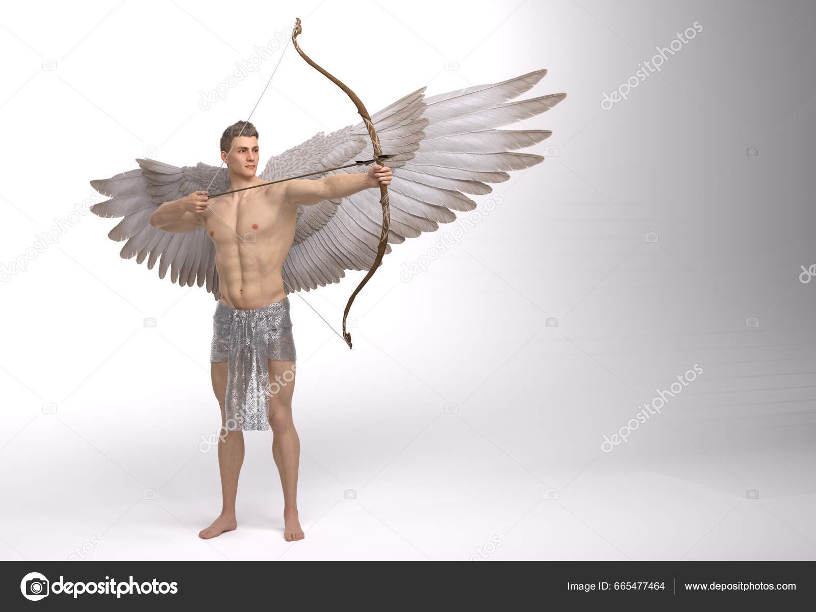 Render Portrait Handsome Warrior Male Angel Wings White Isolated