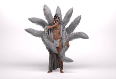 3D Render : The portrait of male nine tailed fox clipart