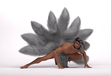 3D Render: Erkek dokuz kuyruklu tilki portresi