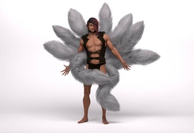 3D Render : The portrait of male nine tailed fox clipart