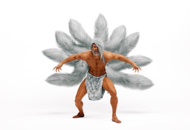 3D Render: Erkek dokuz kuyruklu tilki portresi