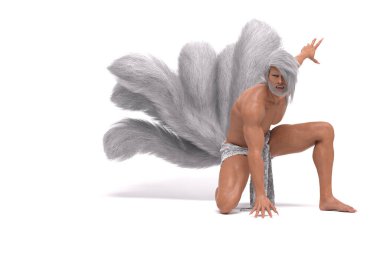 3D Render: Erkek dokuz kuyruklu tilki portresi