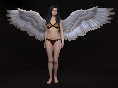 3D Render : Portrait of beautiful female angel with wings with the studio background, pin-up concept clipart