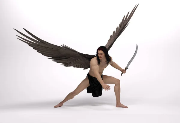 Render Portret Van Knappe Krijger Mannelijke Engel Met Vleugels Met — Stockfoto