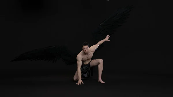 Render Portrait Handsome Warrior Male Angel Wings White Isolated Background — 图库照片