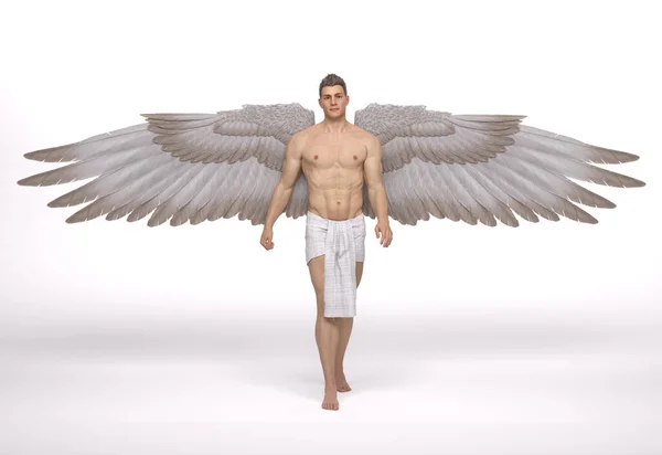 Render Portrait Handsome Warrior Male Angel Wings White Isolated Background — Fotografia de Stock