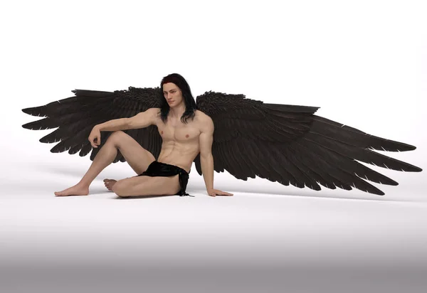 Render Portret Van Knappe Krijger Mannelijke Engel Met Vleugels Met — Stockfoto