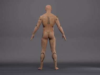 3D Render: Beyaz arka planda duran erkek sayborgun portresi