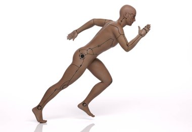 3D Render: Beyaz arka planda duran erkek sayborgun portresi