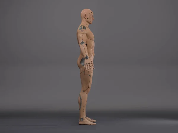 3Dレンダー 白い背景に立っている男性のサイボーグの肖像画 — ストック写真
