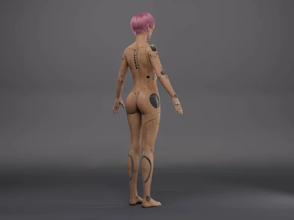 3D渲染 工作室里可爱的女性机器人的肖像 — 图库照片
