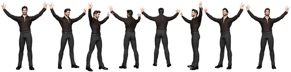 3Dレンダー 男性モデルの完全な肖像画は立っていて 異なった角度の眺めが付いている正式なカジュアル様式の服を 含まれているクリッピング パスを身に着けています — ストック写真
