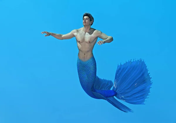Render Personaje Criatura Sirena Fantasía Está Nadando Bajo Profundo Mar — Foto de Stock