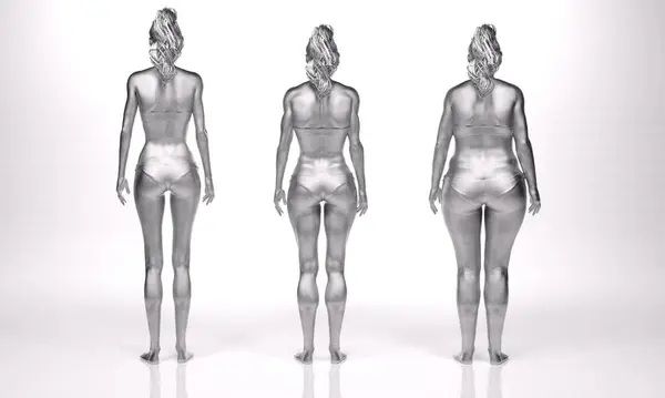 3D渲染 站立女性身体类型的背景图 Ectomorph Mesomorph 肌肉型 Endomorph 重量型 — 图库照片