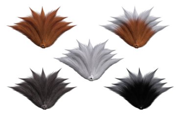 3D Render : set of different colors of nine Fox tails for anime graphic resource included clipping path, front view clipart