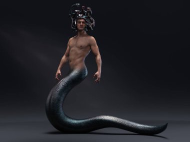 3D Render: Yılan saçlı Fantezi Erkek Gorgon karakteri
