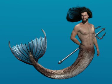 3D render: a fantasy merman creature character, Triton god of the sea character design concept clipart