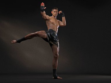3D Render: Erkek boksör portresi, Muay thai dövüş sanatları icra