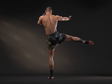 3D Render: Erkek boksör portresi, Muay thai dövüş sanatları icra