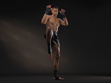 3D Render: Erkek boksör portresi, Muay thai dövüş sanatları icra