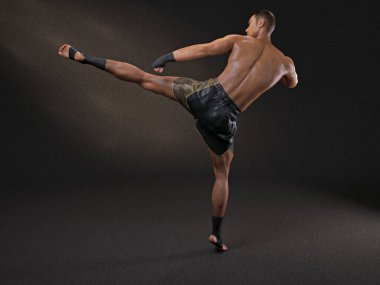 3D Render: Erkek boksör portresi, Muay thai dövüş sanatları icra
