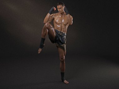 3D Render: Erkek boksör portresi, Muay thai dövüş sanatları icra