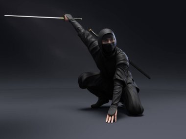 3D render: Stüdyo geçmişi olan Ninja karakter