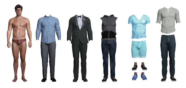 Render Stilig Manlig Pappersdocka Med Olika Outfit För Grafisk Resurs — Stockfoto