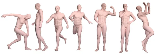 3D渲染 硅胶质感体的肖像 男性角色的动作 以平常的日常姿势摆姿势 包括裁剪路径 — 图库照片#