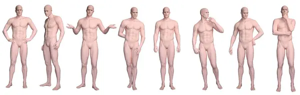 3D渲染 硅胶质感体的肖像 男性角色的动作 以平常的日常姿势摆姿势 包括裁剪路径 — 图库照片#