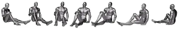 3D渲染 金属质感的肖像 男性虚拟人物坐在不同角度的Pov上 裁剪路径包括 — 图库照片#