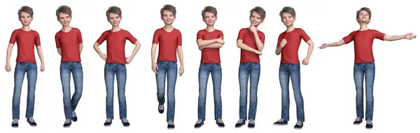 3D渲染 少男少女角色 具有不同的动作和表达方式来获得图形资源 包括快捷方式 — 图库照片#