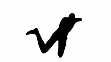 3D Render: bir siluet erkek karakter kurbağalama stilinde beyaz arka planda yüzer, 45 derece geri görüş