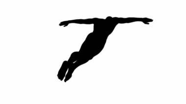 3D Render: bir siluet erkek karakter kelebek stili yapıyor beyaz arkaplan ile yüzüyor, 45 derece geri görüş