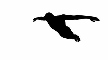 3D Render: bir siluet erkek karakter beyaz arkaplan, 45 derece ön görünüm ile kelebek tarzı yüzer