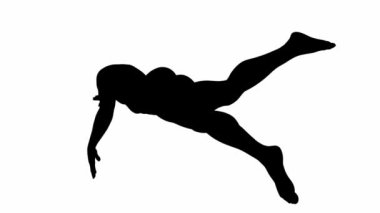 3D Render: siluet erkek karakter beyaz arkaplan ile serbest yüzme, 45 derece arka görünüm