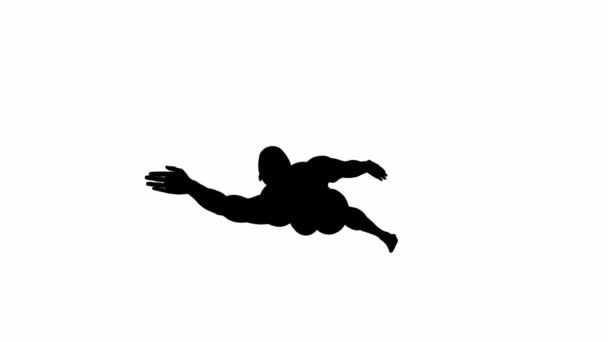 Render Een Silhouet Mannelijk Karakter Uit Voeren Rugslag Stijl Zwemmen — Stockvideo