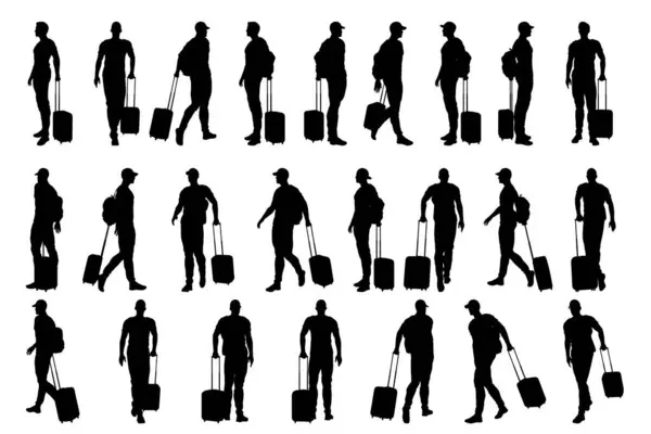 收集不同类型的带手提箱或行李的男性旅行者特征 作为图形资源的独立载体 — 图库矢量图片#