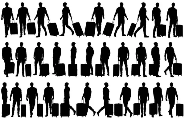 收集不同类型的带手提箱或行李的男性旅行者特征 作为图形资源的独立载体 — 图库矢量图片#