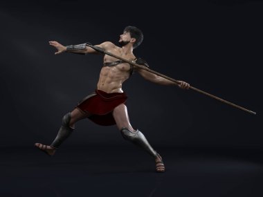 3D canlandırma: Stüdyo geçmişi olan fantezi erkek Spartalı savaşçı karakter 