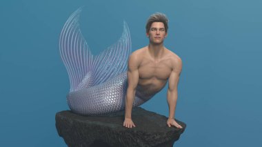 3D canlandırma: bir deniz adamı karakteri derin mavi denizin altında hareket ediyor