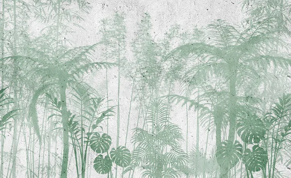 热带树叶和树木壁纸设计 3D插图 — 图库照片