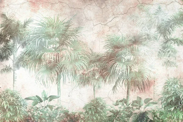 Tropical Leaves Trees Wallpaper Design Illustration — Stock Photo, Image