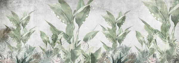 Foglie Tropicali Alberi Wallpaper Design Illustrazione — Foto Stock
