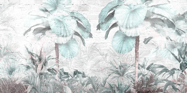 Tropikalne Liście Drzewa Projekt Tapety Ilustracja — Zdjęcie stockowe