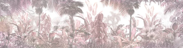 热带树叶和树木壁纸设计 3D插图 — 图库照片